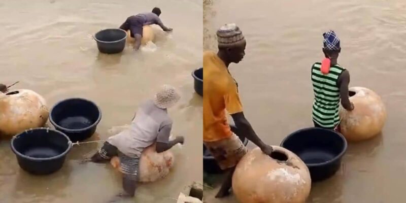 Viral video shows Yobe residents crossing river on calabash gourds, sparks reactions