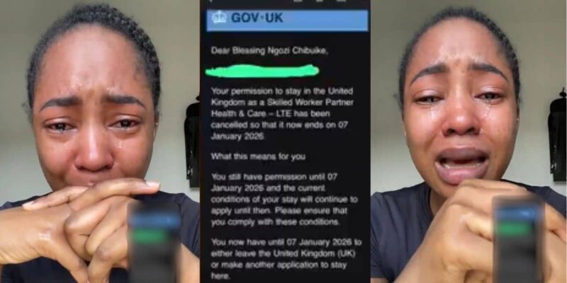 UK-based Nigerian woman weeps as husband revoke her visa sponsorship, faces deportation