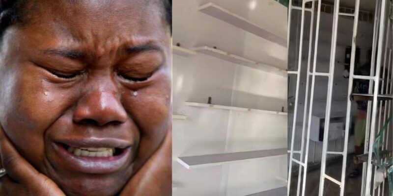 “I took a loan” – Woman breaks down in tears as thieves emptied her boutique just weeks after opening