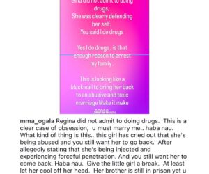 Regina did not admit to doing drugs. She was clearly defending her self- actress Doris Ogala