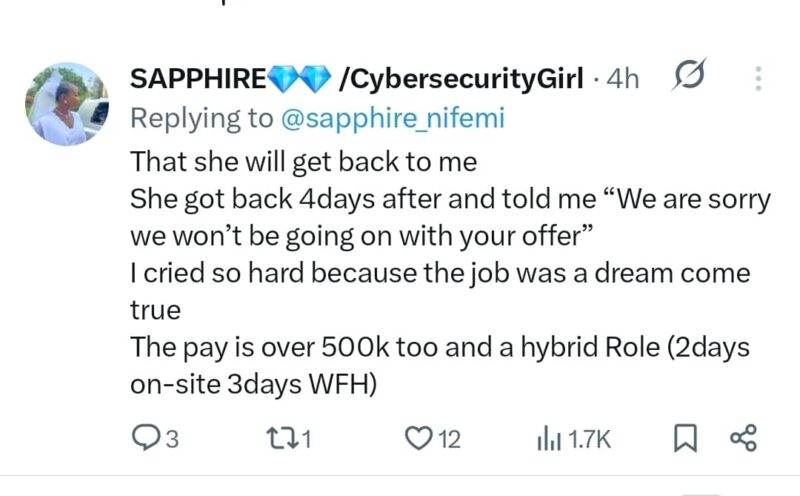 Lady shares how she lost a multinational job offer after revealing she was pregnant