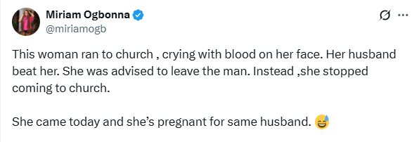 Woman returns to church pregnant after being advised to leave her abusive husband