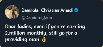 Nigerian lady shares her thoughts after man advised women to marry ‘providing’ men