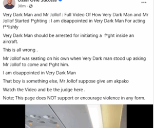 Very Dark Man should be arrested for initiating a f*ght inside an aircraft