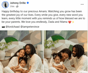 Singer Johnny Drille and wife celebrate daughter’s second birthday
