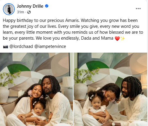 Singer Johnny Drille and wife celebrate daughter’s second birthday