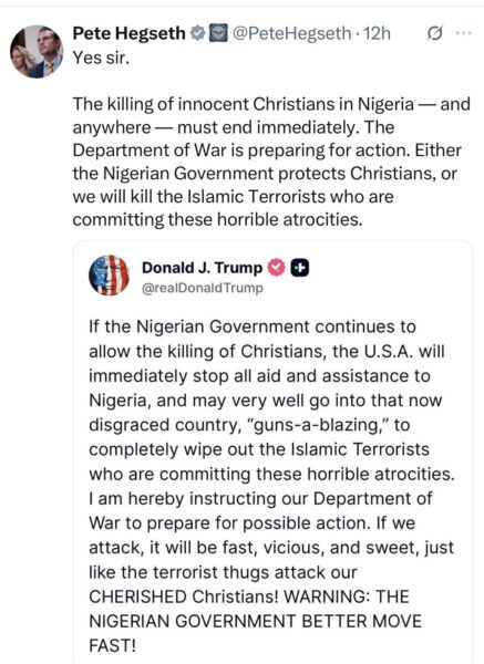 Either the Nigerian Govt protects Christians or we will k!ll the Islamic terrorists