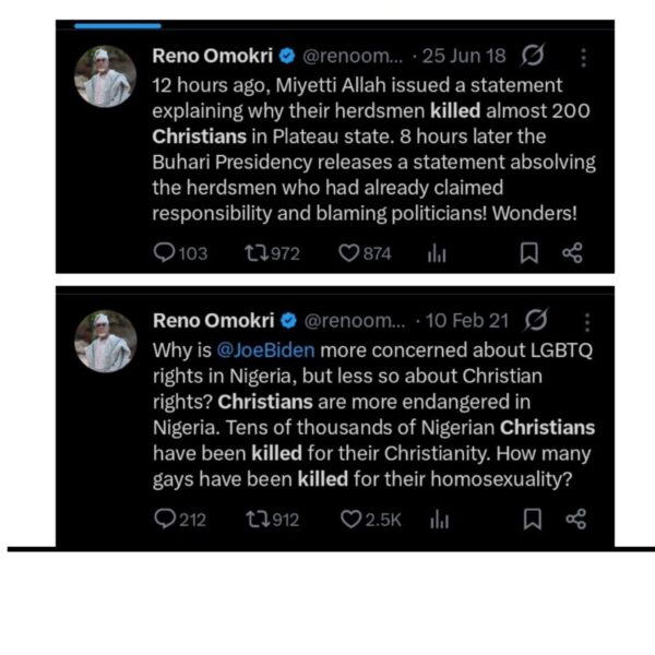 Reno Omokri’s old post on k!lling of Christians in Nigerian surfaces just after Arise TV host Charles Aniagolu called him out for failing in alleged lobbying of US government