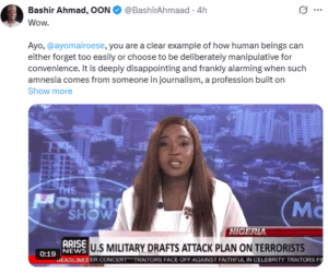 Former presidential aide, Bashir Ahmad, tackles Arise TV anchor, Ayo Mario-Ese, after she claimed his boss, Late Buhari, did little or nothing to stop t&rrorism while in office