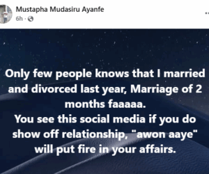 Nigerian man reveals his marriage ended in two months, blames social media