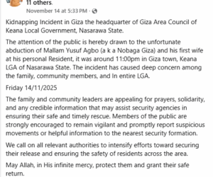 Gunmen abduct couple in Nasarawa