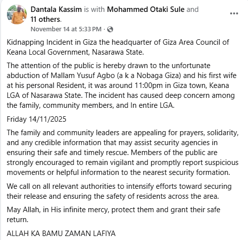 Gunmen abduct couple in Nasarawa