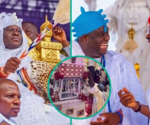 Ooni of Ife Marks 10th Coronation Anniversary in Style, Video of His Giant Cake Leaves Many Talking