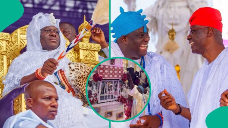 Ooni of Ife Marks 10th Coronation Anniversary in Style, Video of His Giant Cake Leaves Many Talking