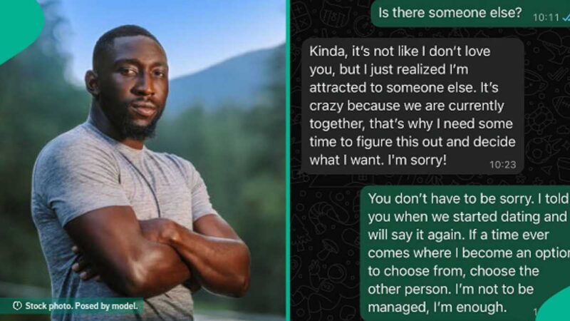 Check out man's mature reply to girlfriend after she confessed having feelings for someone else