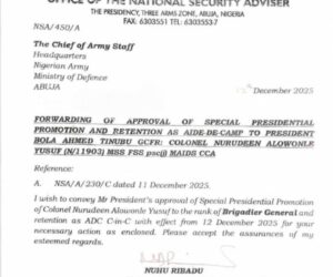 Dissatisfaction Grows In Nigerian Army Over Special Promotion Of Tinubu’s ADC To Brigadier General