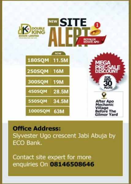 New Site Alert: Mega Pre-Sale Discount At Royallux Estate, Apo Abuja