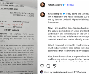 Akpabio seeks N200bn damages as he files defamation lawsuit against Natasha Akpoti over s3xual harassment allegations