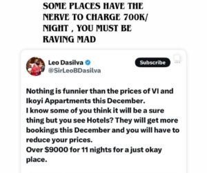 “700k per night? You must be m@d” — BBN’s Leo DaSilva and Nina blow hot over outrageous December short-let apartment prices in Lagos