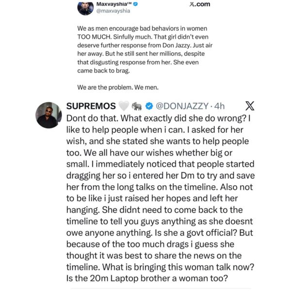 DonJazzy replies man who said he and other men encourage bad behaviour in women