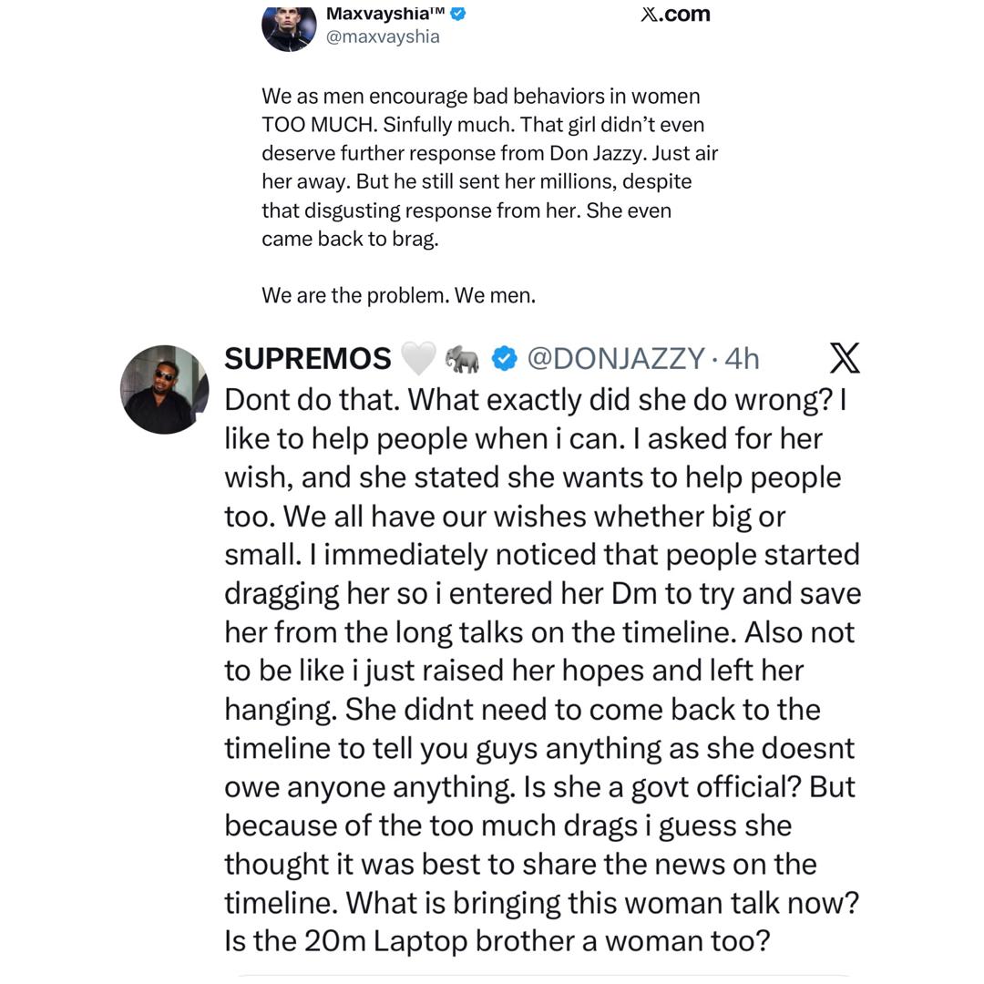 DonJazzy replies man who said he and other men encourage bad behaviour in women