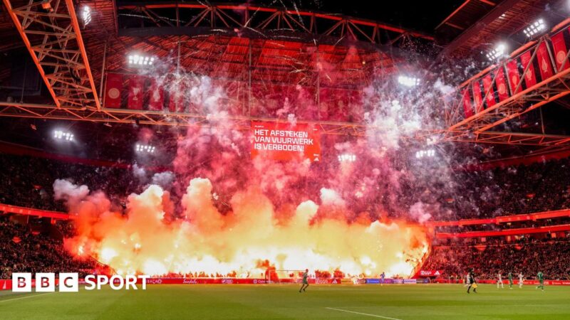 Ajax v Groningen: Amsterdam club criticise ‘outrageous’ firework display as Eredivisie match with Groningen is abandoned.