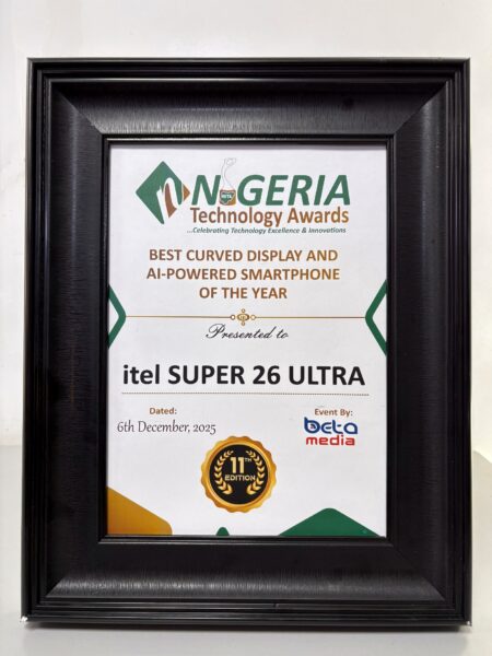 itel SUPER 26 Ultra Wins “Best Curved Display and AI-Powered Smartphone of the Year” at the 2025 Nigeria Technology Awards