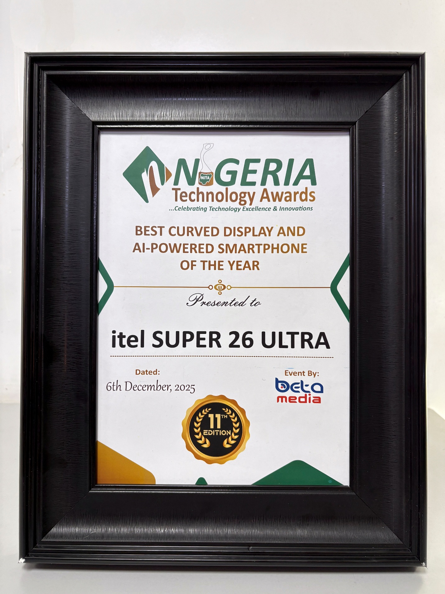 itel SUPER 26 Ultra Wins “Best Curved Display and AI-Powered Smartphone of the Year” at the 2025 Nigeria Technology Awards