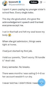 Lady shares pain after being overlooked in sister’s graduation speech