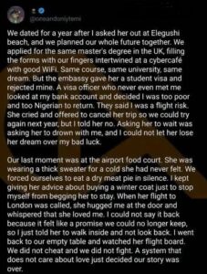 “She got the visa, I got rejected” – Man shares painful love story that ended at airport