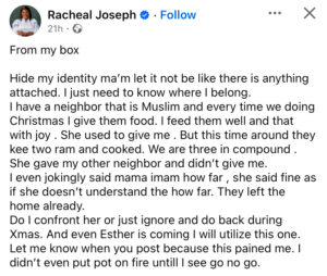 “I feed them every Christmas but she didn’t give me Sallah food” – Lady Raises Alarm