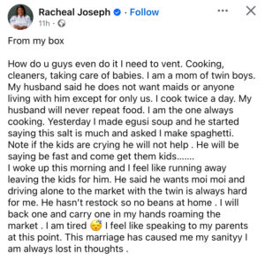 “I feel like running away from this marriage”- Young mother of twins Raises Alarm