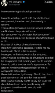 “God is disappointed in you” – Man shares how he was confronted in Church over earring