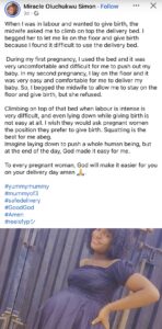 “Squatting is best for me” – Lady begs hospitals to let pregnant women choose their...