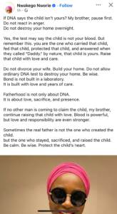 “If DNA test Reveals the child isn’t yours, pause first…” – Lady advises men