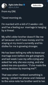 Brother-in-law's actions threaten to destroy marriage, husband pleads