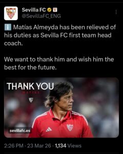 Sevilla sack Akor Adams head coach Almeyda after poor run of form