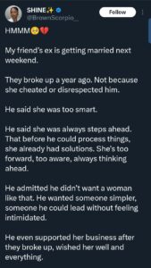 Man ends relationship, Reveals his girlfriend is too smart