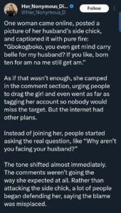Woman who decided to drag her husband’s pregnant side chick online receives backlash