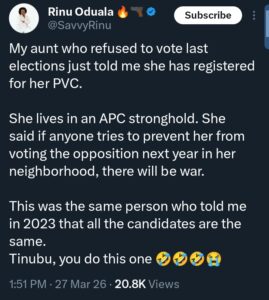 “Tinubu, you do this one” — Man Reveals as his aunt vows to vote for the first time