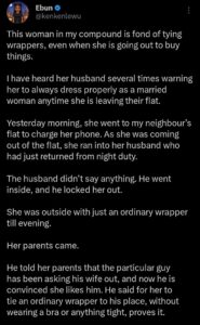 Marital dispute erupts as husband locks out wife over dressing
