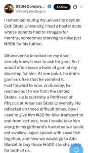 “From drinking garri to U.S. professor” – Man recounts friend’s rise, rewards kindness...